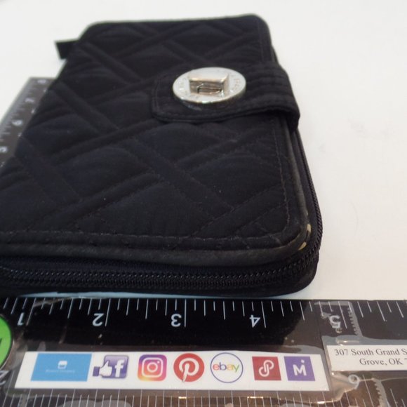 Vera Bradley Black Quilted Silvetone Hardware Organizer Wallet Zipped & Turnlock - Picture 9 of 9